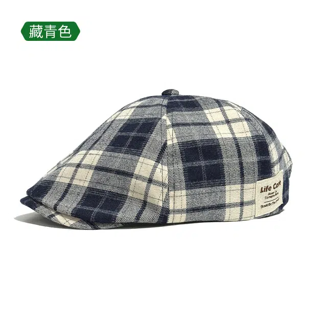 木林森 日系复古格纹侧标反戴前进帽秋冬氛围感休闲风百搭街头文艺画家帽 棉 贝雷帽 男女同款情侣款