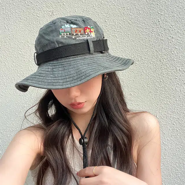 木林森 小火车刺绣水洗做旧 夏季遮阳防晒西部牛仔户外露营登山帽 棉 渔夫帽 男女同款情侣款