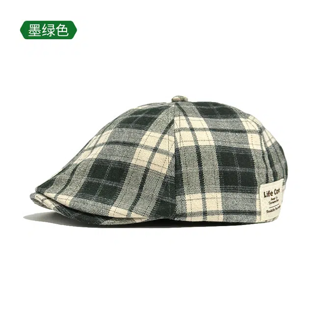 木林森 日系复古格纹侧标反戴前进帽秋冬氛围感休闲风百搭街头文艺画家帽 棉 贝雷帽 男女同款情侣款