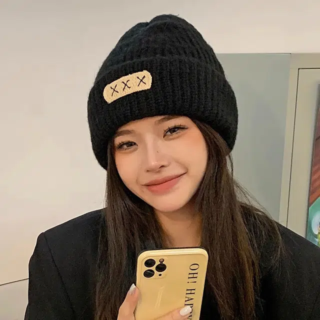 木林森 大头围粗毛线帽子秋冬季宽松保暖堆堆冷帽大脸显脸小针织护耳帽 男女同款情侣款