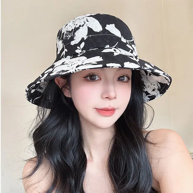 木林森 扎染国风水墨花朵防晒 潮流 户外出行显脸小太阳帽 棉 渔夫帽 女款
