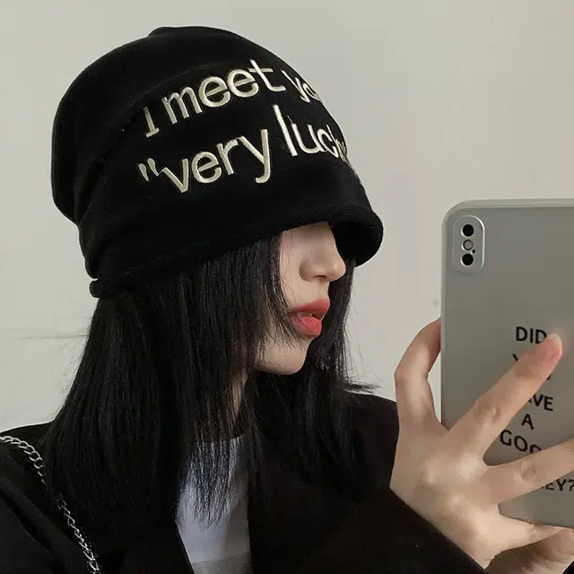 木林森 字母刺绣堆堆帽美式甜酷包头帽女春秋款薄款嘻哈宽松套头冷帽 男女同款情侣款