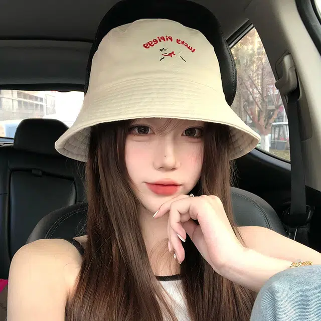 木林森 可爱小狗刺绣宽檐软顶户外出行遮阳运动风时尚潮流百搭大头围显脸小 棉 渔夫帽 男女同款情侣款
