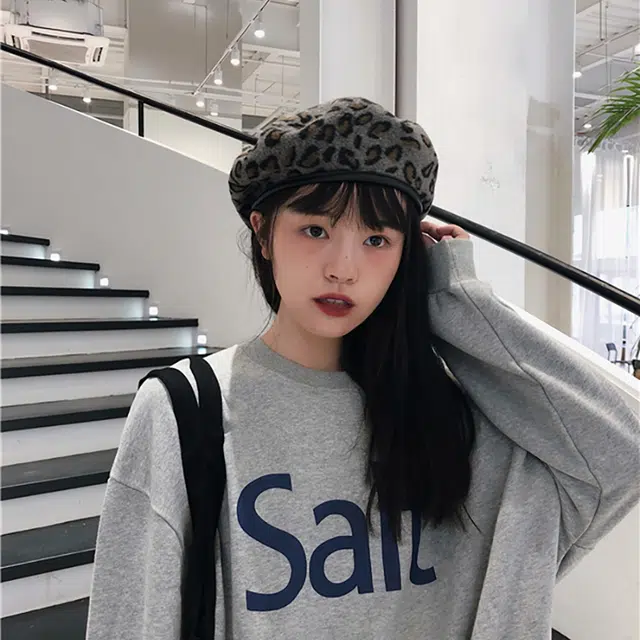 木林森 港风豹纹贝雷帽潮流韩版百搭日系复古画家帽秋冬英伦蓓蕾帽子南瓜帽 涤纶 帽子 女款