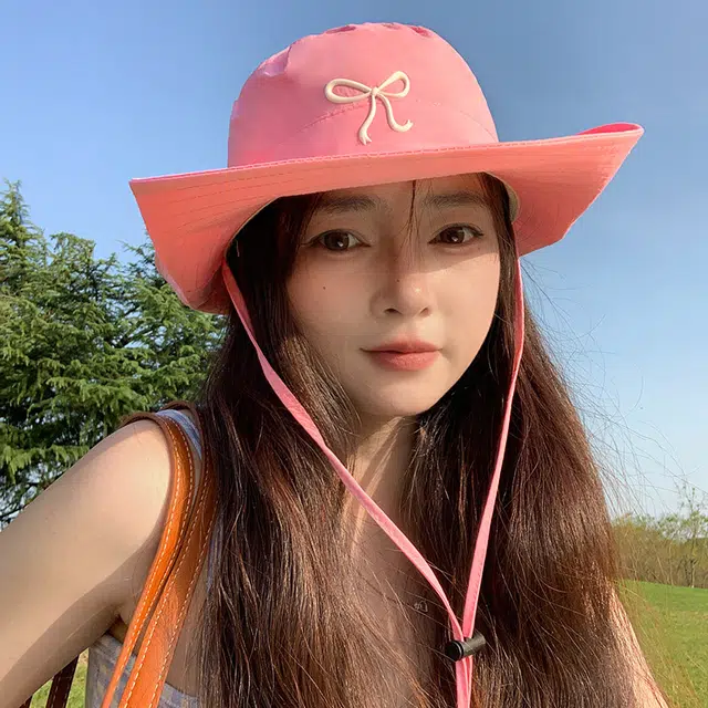 木林森 大檐甜美蝴蝶结速干遮阳防晒盆帽韩版户外出游登山帽 棉 渔夫帽 女款