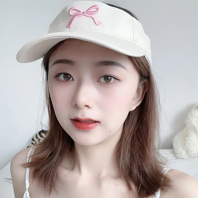 木林森 甜美蝴蝶结刺绣空顶帽子夏季遮阳户外跑步运动潮 棉 防晒帽 男女同款情侣款
