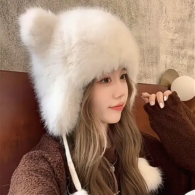 木林森 小浣熊尾巴仿狐狸毛护耳雷锋帽子加厚保暖防寒毛绒雷锋帽  仿狐狸毛 帽子 男女同款情侣款