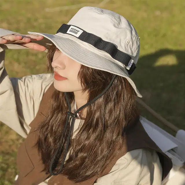 木林森 日系复古抽绳 子夏季户外露营登山出街 防晒遮阳帽透气太阳帽 棉 渔夫帽 男女同款情侣款