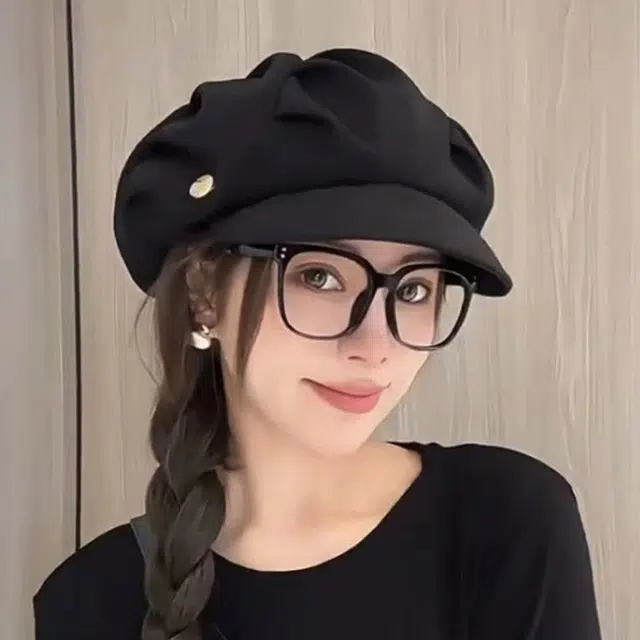 木林森  显脸小云朵褶皱包脸画家帽潮流百搭休闲韩版素颜贝雷帽 聚酯纤维 帽子 女款