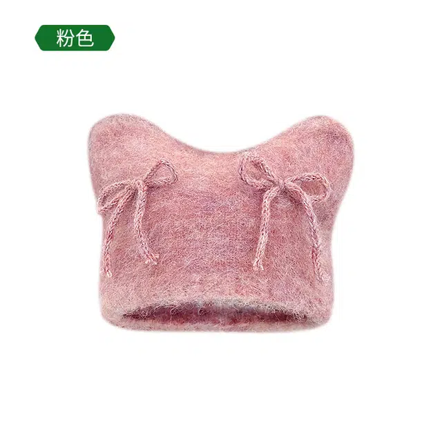 木林森 韩版软糯甜美可爱猫耳朵 秋冬保暖蝴蝶结针织帽 泰迪绒 绒线帽 男女同款情侣款