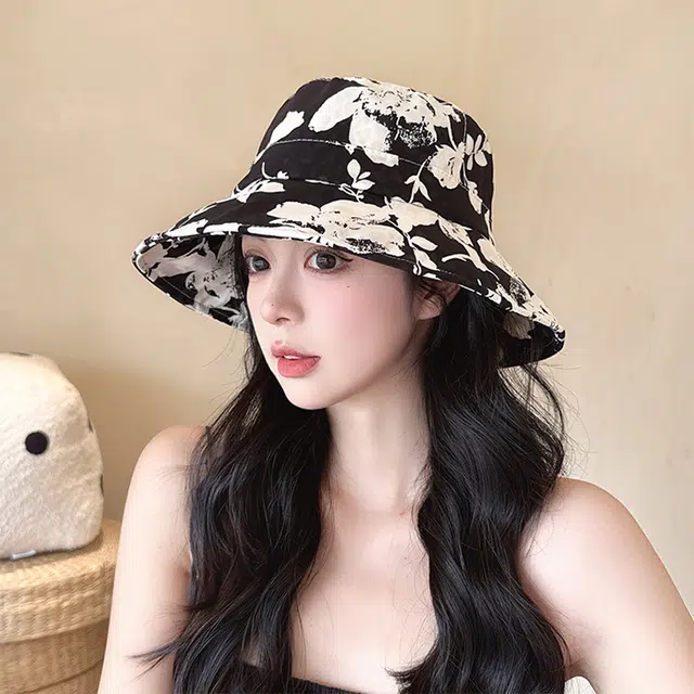 木林森 扎染国风水墨花朵防晒 潮流 户外出行显脸小太阳帽 棉 渔夫帽 女款