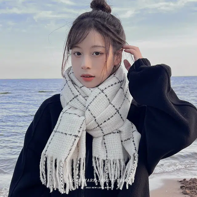 木林森 日系小清新温柔搭流保暖加厚学生高级感 绒线围巾 男女同款情侣款