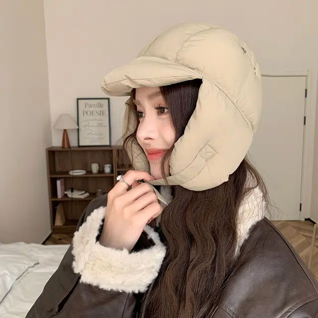 木林森  日系可爱泰迪绒小熊耳朵绑带雷锋帽子女秋冬保暖大头围护耳毛线帽 棉 帽子 男女同款情侣款