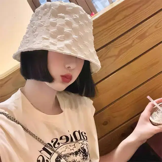 木林森 褶皱泡泡格子防晒遮阳小香风出街远足显脸小 棉 渔夫帽 男女同款情侣款