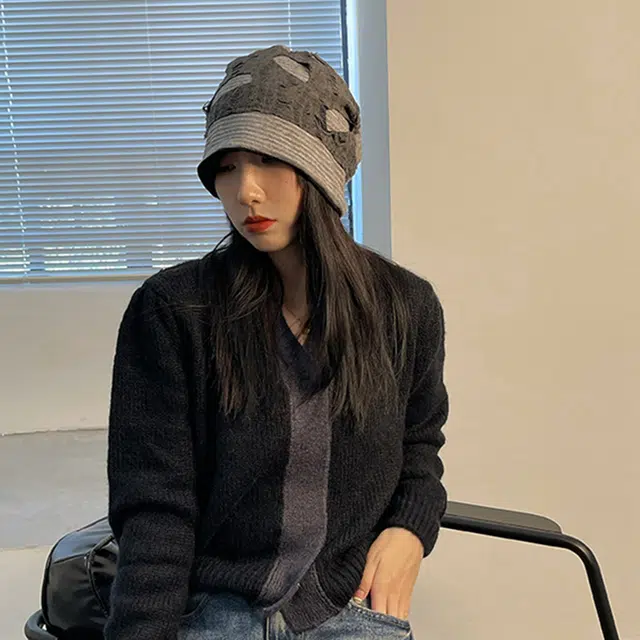 木林森 韩版个性补丁乞丐帽秋冬包头冷帽日系堆堆帽街头潮流风百搭小众毛线帽 男女同款情侣款