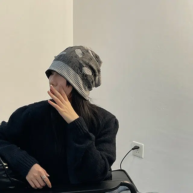 木林森 韩版个性补丁乞丐帽秋冬包头冷帽日系堆堆帽街头潮流风百搭小众毛线帽 男女同款情侣款