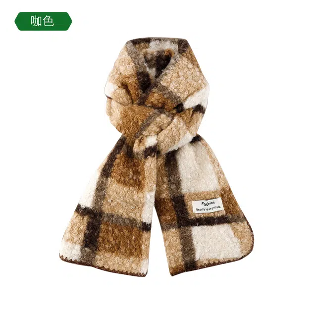 木林森 羊羔毛绒拼色格子围脖 秋冬韩系氛围感软糯围脖防寒保暖 绒线围巾 男女同款情侣款