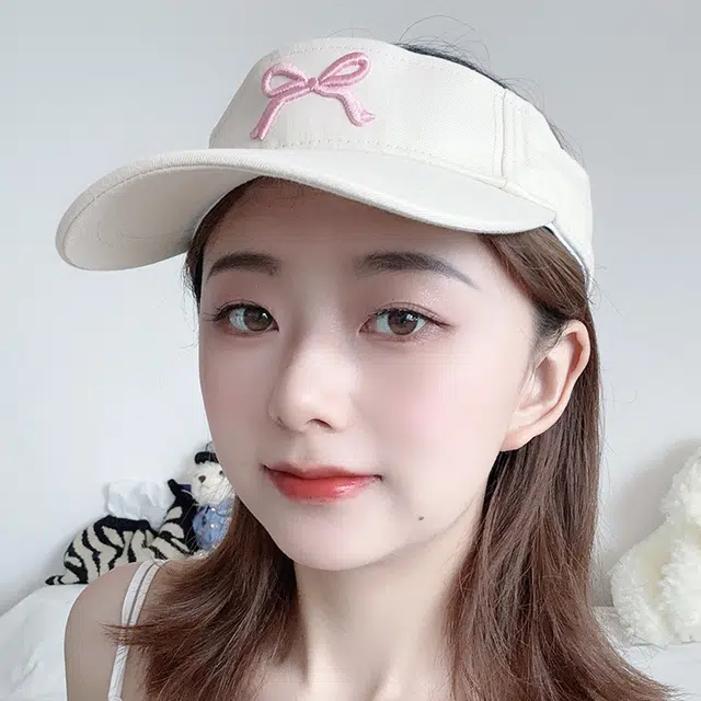 木林森 甜美蝴蝶结刺绣空顶帽子夏季遮阳户外跑步运动潮 棉 防晒帽 男女同款情侣款