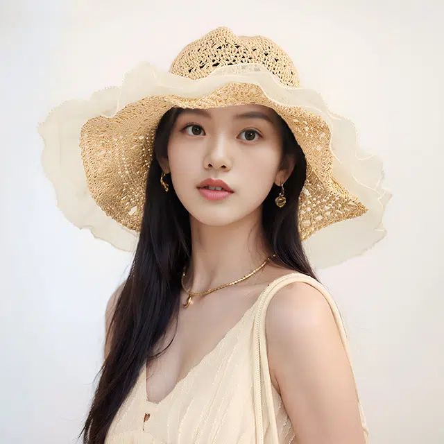 木林森 法式蕾丝边 夏季海边沙滩度假旅游镂空遮阳帽 聚酰胺纤维 渔夫帽 女款