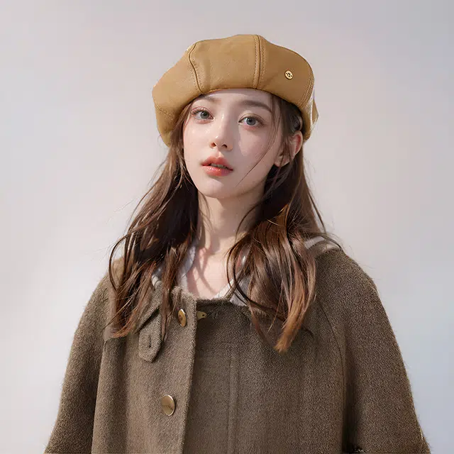 木林森 复古小标网红气质小香学院风文艺 聚酯纤维 贝雷帽 女款 白色 咖啡色 卡其色 黑色