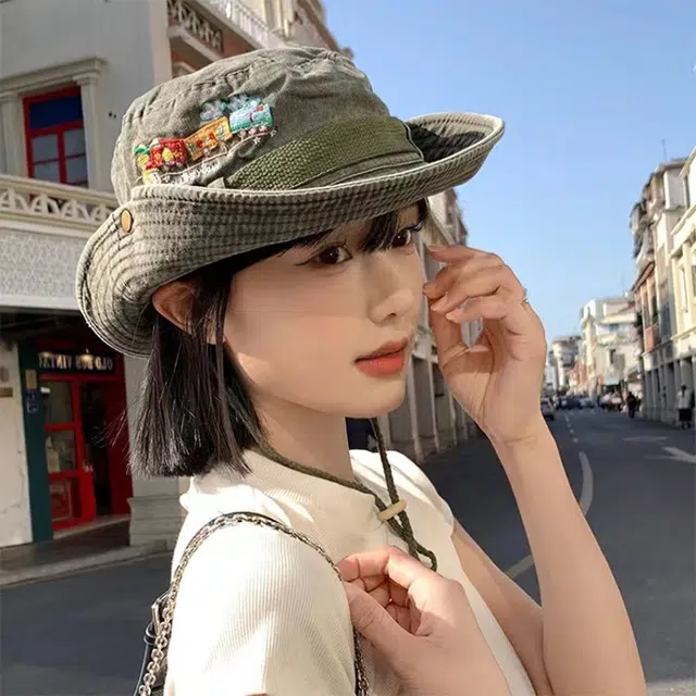 木林森 小火车刺绣水洗做旧 夏季遮阳防晒西部牛仔户外露营登山帽 棉 渔夫帽 男女同款情侣款
