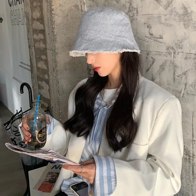 木林森 水洗毛边牛仔磨毛户外出行防晒遮阳大头围显脸时尚潮流百搭 聚酯纤维 渔夫帽 男女同款情侣款