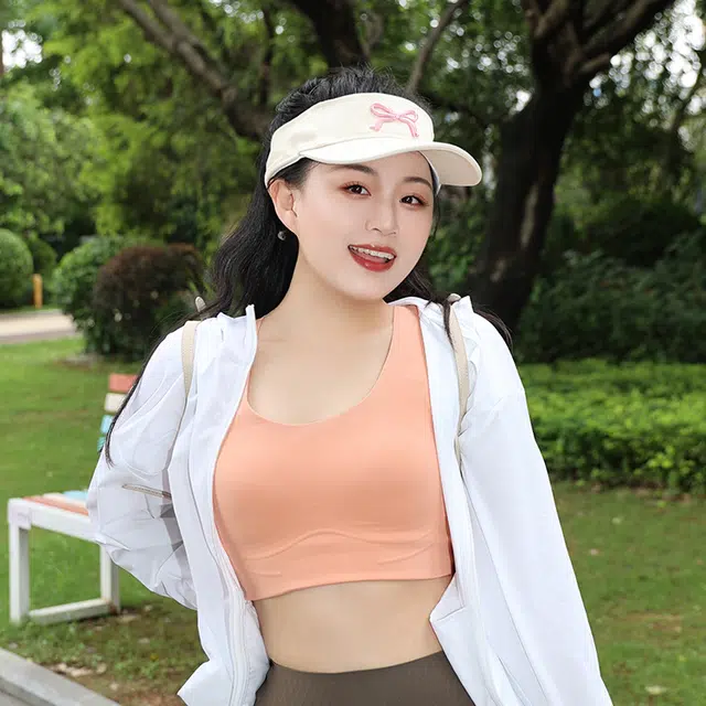 木林森 甜美蝴蝶结刺绣空顶帽子夏季遮阳户外跑步运动潮 棉 防晒帽 男女同款情侣款