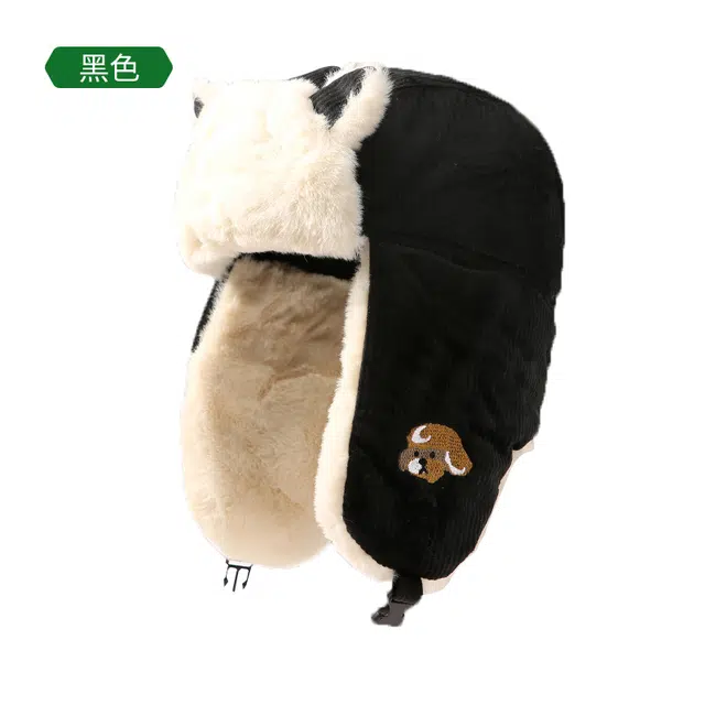 木林森 可爱小狗灯芯绒绒线帽秋冬护耳防风百搭 棉 雷锋帽 男女同款情侣款