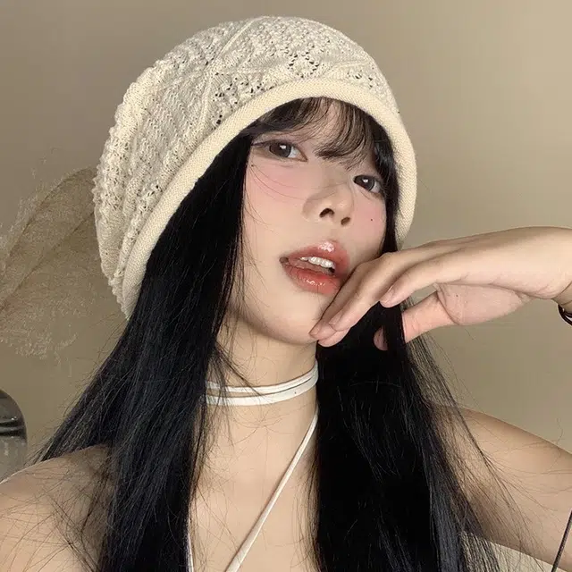 木林森  日系手工钩花镂空堆堆帽夏秋季薄款纯色大头围显脸小简约包头冷帽 棉 帽子 男女同款情侣款
