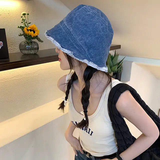 木林森 水洗毛边牛仔磨毛户外出行防晒遮阳大头围显脸时尚潮流百搭 聚酯纤维 渔夫帽 男女同款情侣款