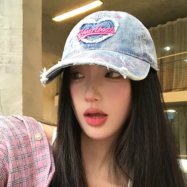 木林森 春夏季爱心水洗做旧牛仔刺绣棒球户外出行甜酷辣妹防晒遮阳时尚潮流百搭大头围显脸小 棉 鸭舌帽 男女同款情侣款