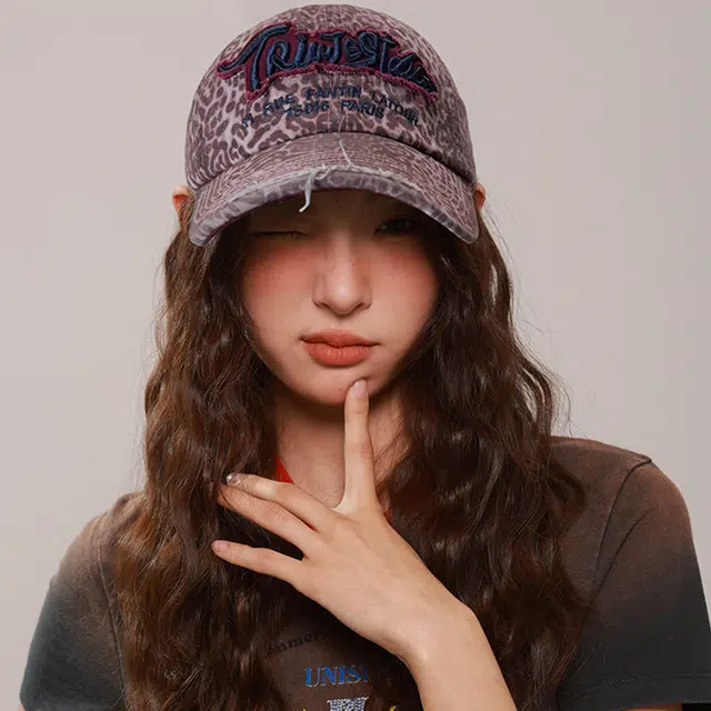 木林森 春夏季迷彩豹纹图案做旧水洗刺绣字母户外出游时尚潮流百搭大头围显脸小 棉 鸭舌帽 男女同款情侣款