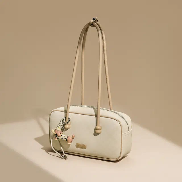 卓诗尼 菱格纹 合成革 保龄球包手提单肩包 常规 女款 米白色