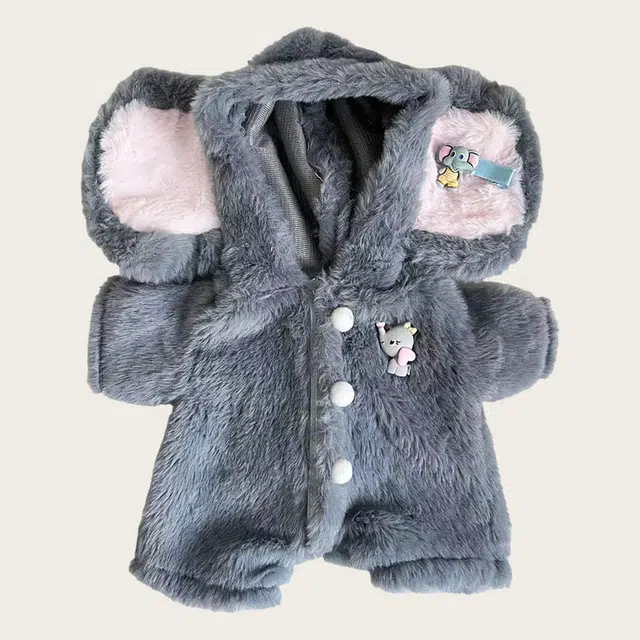 图米鱼 灰小象连体衣 小熊公仔衣服套装小熊毛绒玩偶可爱 娃衣着替