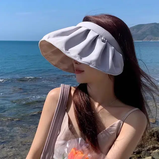 雅鹿 防紫外线沙滩骑行空顶大帽檐折叠遮阳帽 涤纶 防晒帽 女款