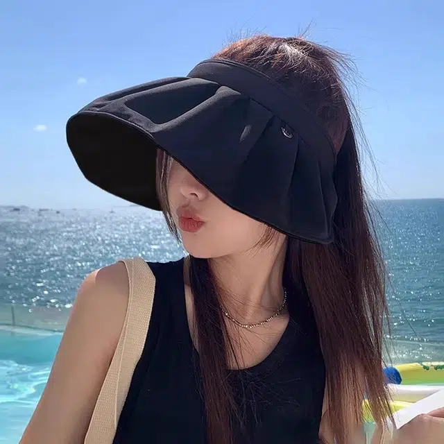 雅鹿 防紫外线沙滩骑行空顶大帽檐折叠遮阳帽 涤纶 防晒帽 女款