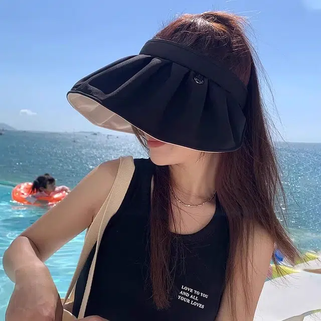 雅鹿 防紫外线沙滩骑行空顶大帽檐折叠遮阳帽 涤纶 防晒帽 女款
