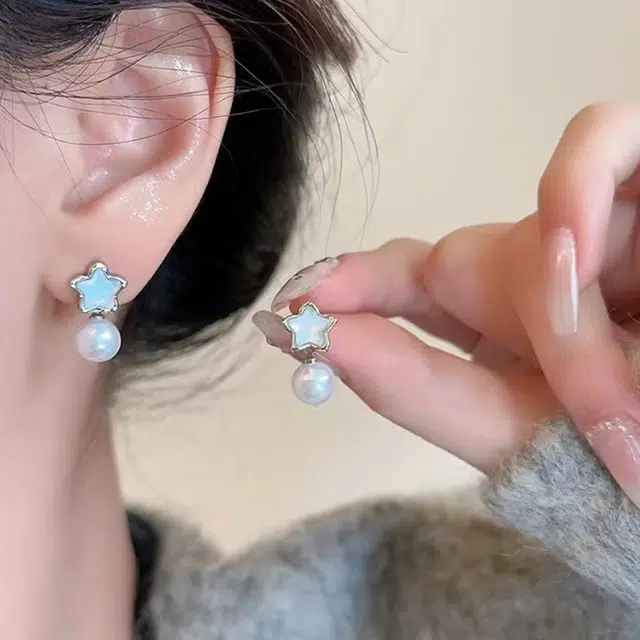 石缘聚 蓝粉色星星高级感耳饰 珍珠 耳钉 女款