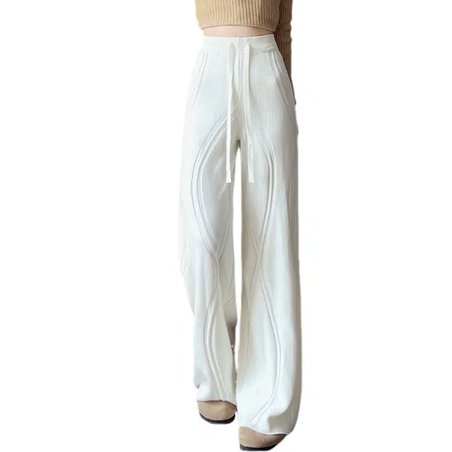 荟萃阁 设计感软糯针织阔腿裤高腰显瘦直筒长裤子休闲裤 女款