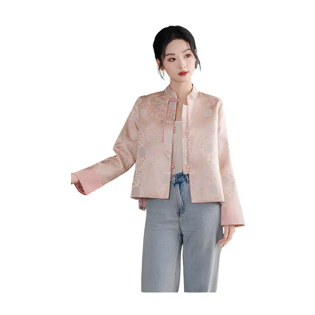 荟萃阁 新中式重工缎面提花盘扣立领长袖国风改良显瘦淑夹克 女款