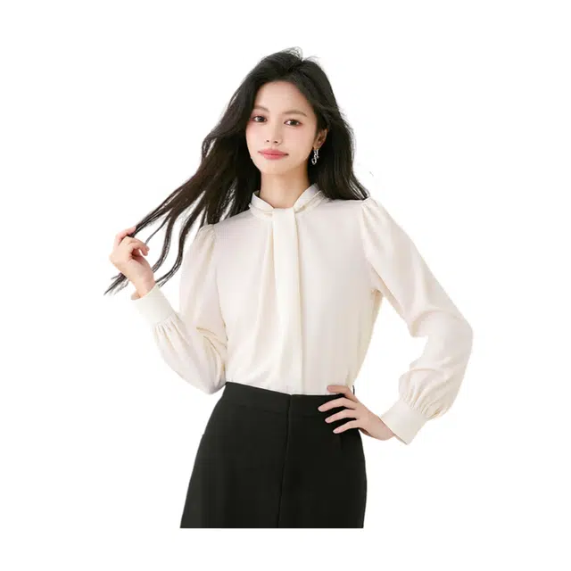 荟萃阁 气质时尚职业通勤百搭衬衣半高领长袖衬衫 女款