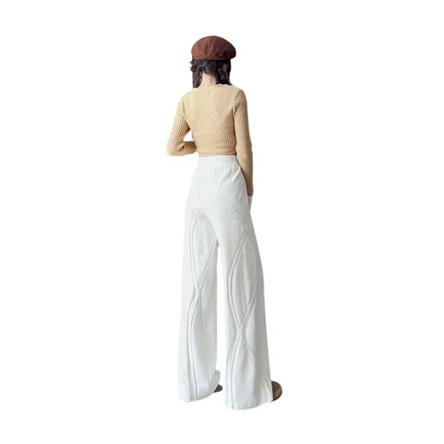 荟萃阁 设计感软糯针织阔腿裤高腰显瘦直筒长裤子休闲裤 女款