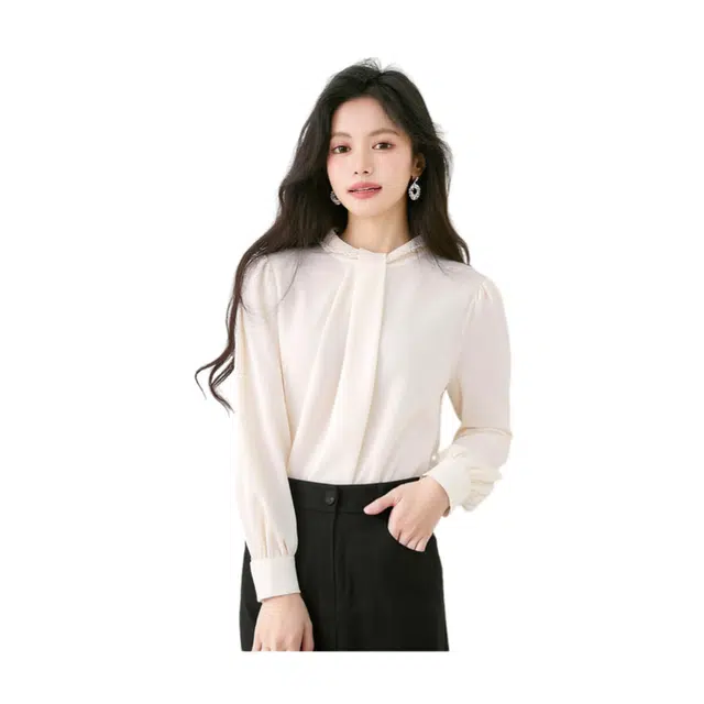 荟萃阁 气质时尚职业通勤百搭衬衣半高领长袖衬衫 女款