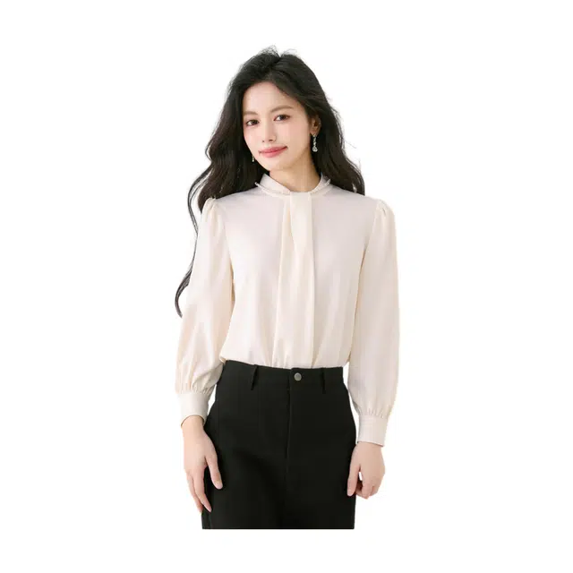 荟萃阁 气质时尚职业通勤百搭衬衣半高领长袖衬衫 女款