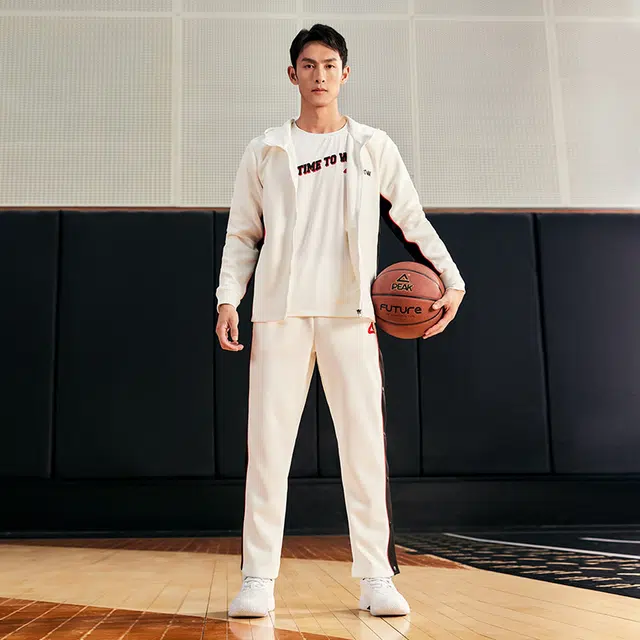 匹克 篮球训练系列 针织开衫套装两件套休闲秋冬运动服外套长裤 男款 本白