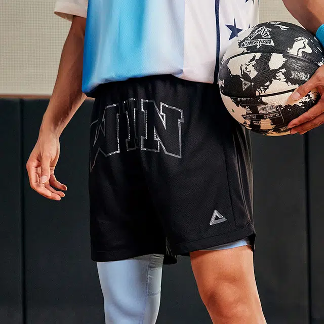匹克 篮球文化系列 美式字母印花复古宽松亲肤透气休闲运动短裤篮球裤 男款 黑色