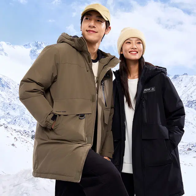 匹克 驭雪系列 三防科技中长款羽绒服冬季户外防水防油防污连帽羽绒服 男女同款 碳灰棕