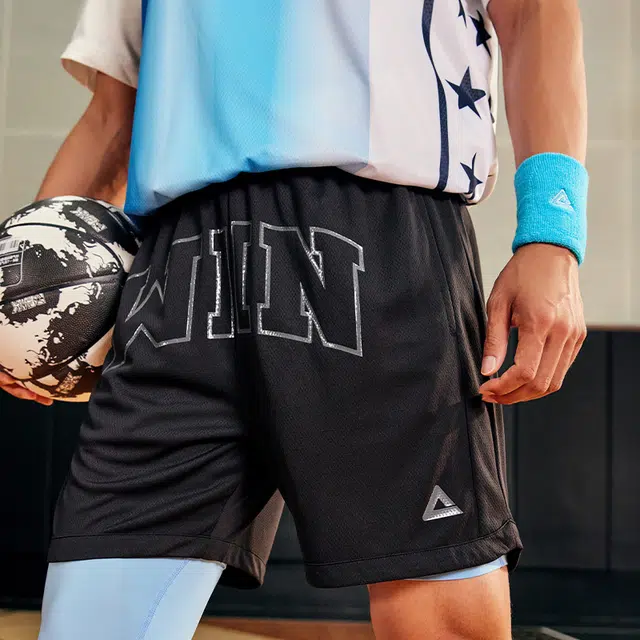 匹克 篮球文化系列 美式字母印花复古宽松亲肤透气休闲运动短裤篮球裤 男款 黑色