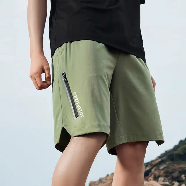 匹克 启系列 梭织冰丝短裤五分裤透气冰感通勤户外休闲运动裤跑步裤 男款 浅军绿