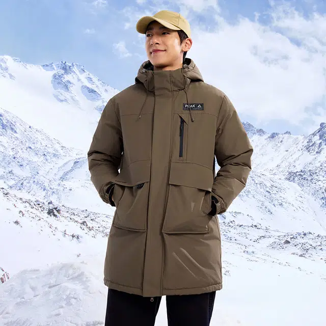 匹克 驭雪系列 三防科技中长款羽绒服冬季户外防水防油防污连帽羽绒服 男女同款 碳灰棕